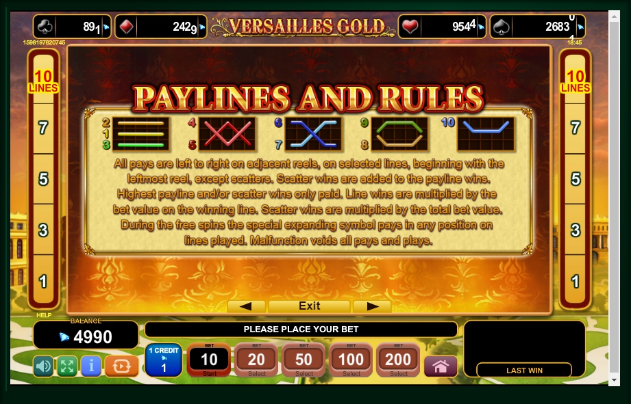 versailles gold slot machine detail image 3