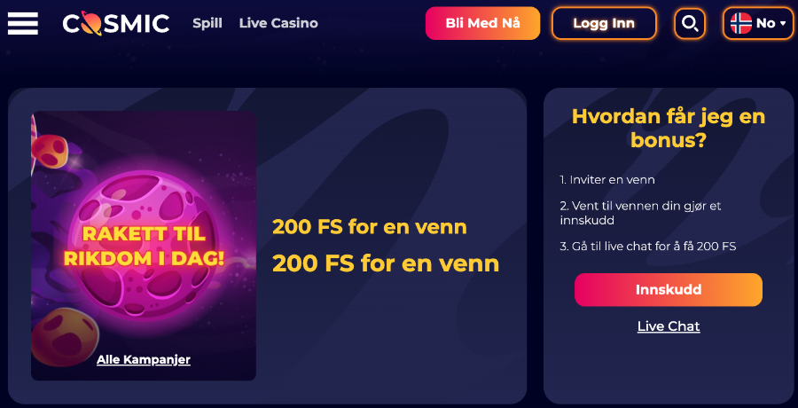 Velkomstbonus Cosmicslot Casino Velkomstbonus