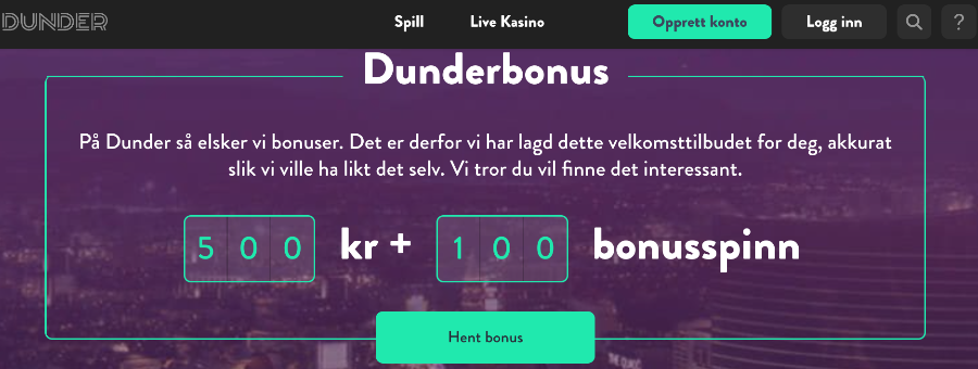 Velkomstbonus Dunder Casino Velkomstbonus