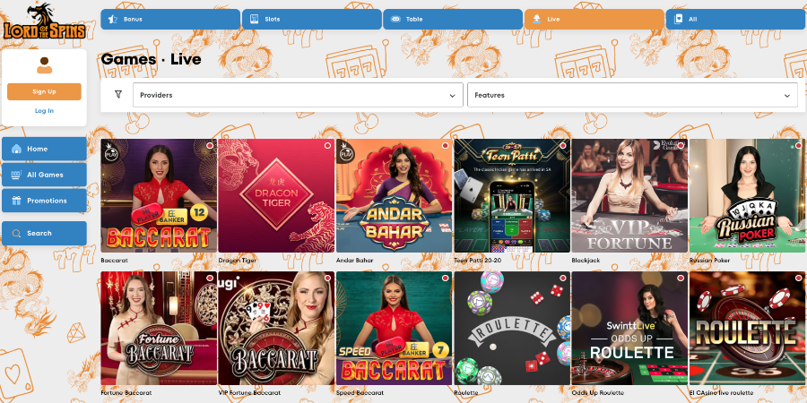 Lord of the Spins Live Casino