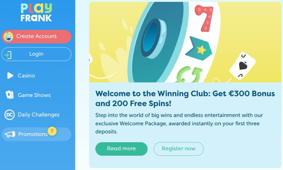 Velkomstbonus Playfrank Casino Velkomstbonus