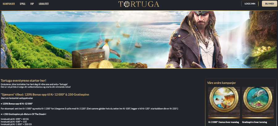 Velkomstbonus Tortuga Casino Velkomstbonus