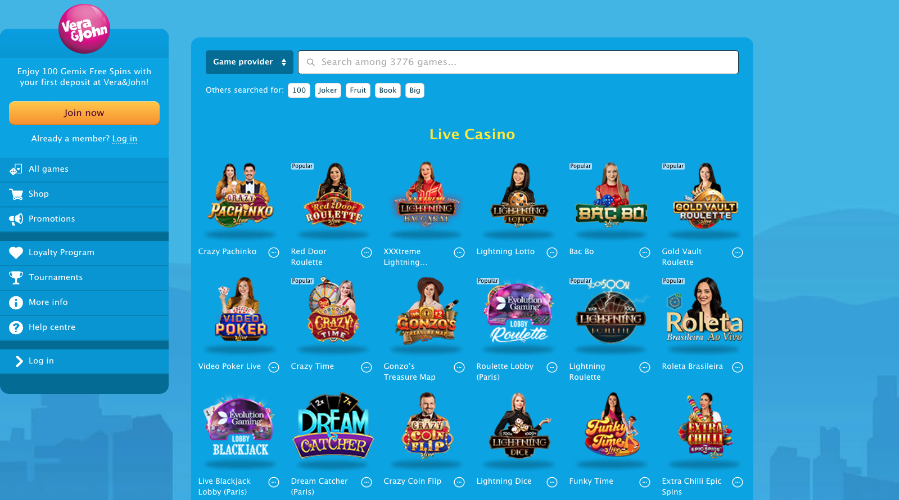 Live Casino Vera John Live Casino
